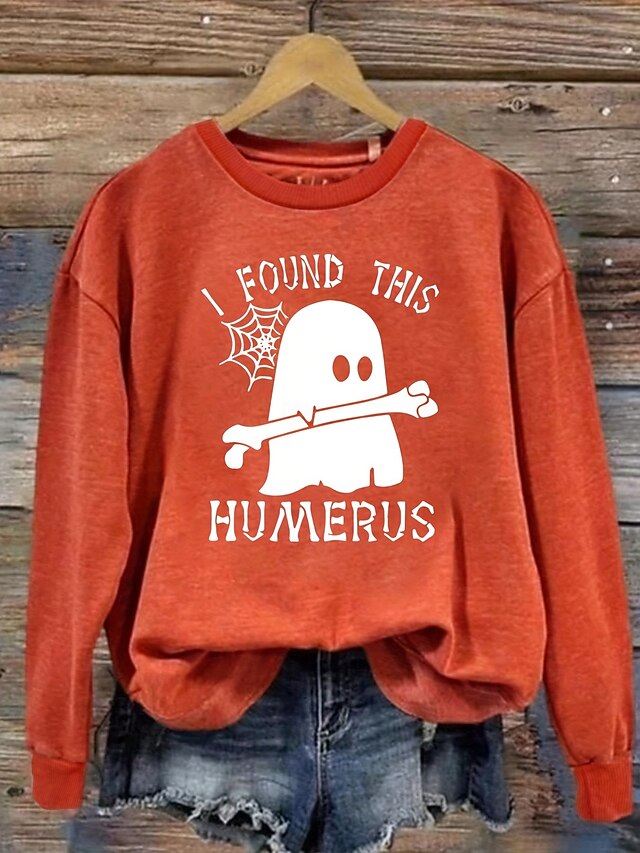 Halloween Women's Pullover Ghost Graphic Letter Casual Long Sleeve Crew Neck Regular Tops Street Dailywear Casual Print Orange Spring Fall Winter4