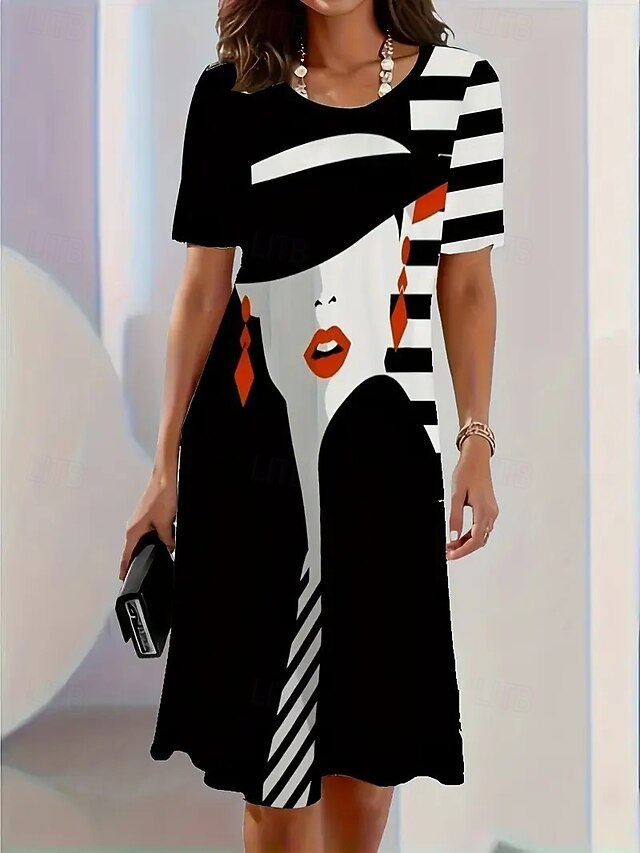 Women's Midi Dress T Shirt Dress Tee Dress Shift Dress Summer Dress Casual Formal Daily Regular Fit Floral Abstract Short Sleeve Crew Neck Black White Dark Red Summer Spring4