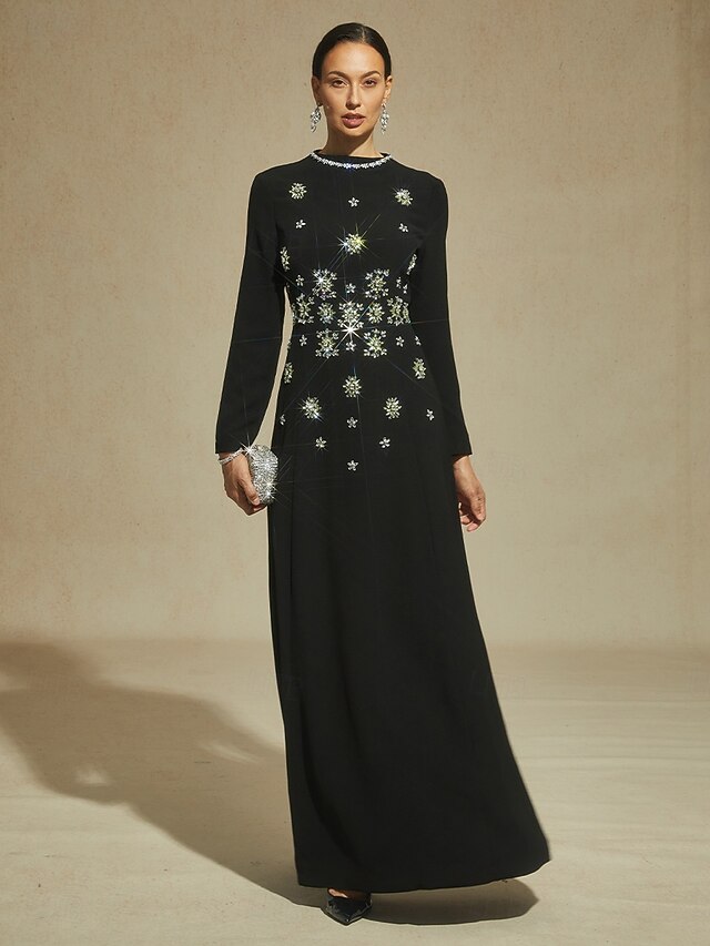  Damen Maxikleid Etui-Kleid Trompeten- Meerjungfrauenkleid A Linie Kleid Elegant Formell Abendgesellschaft Normale Passform Einfarbig Langarm Stehkragen Schwarz Frühling Herbst Winter