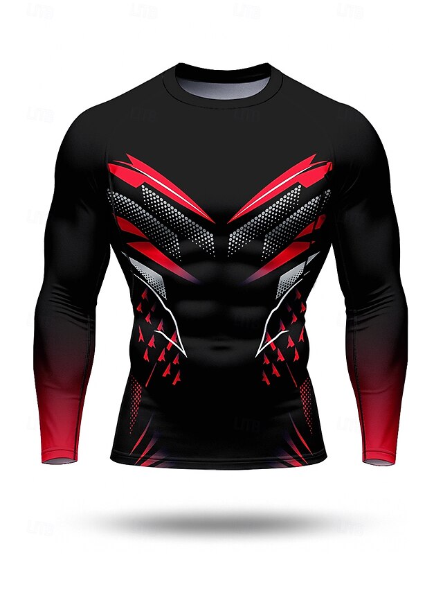  Ανδρικά Μπλούζα συμπίεσης Tricou de Alergat 3D εκτύπωση Μακρυμάνικο Στρώμα βάσης Γεωμετρικό Γρήγορο Στέγνωμα Συμπίεση Ισχυρή ελαστικότητα Ύγρανση Γυμναστήριο προπόνηση Ενεργή εκπαίδευση Ασκηση