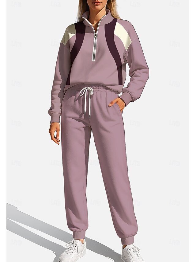Women's Sweatshirt Tracksuit Sweatsuit Drawstring Zipper Geometric Jacket and Sweatpants Athletic Clothing Set Spring Pink Casual Workout Outdoor Soft Baggy Long Sleeve Sport Activewear Micro-elastic4