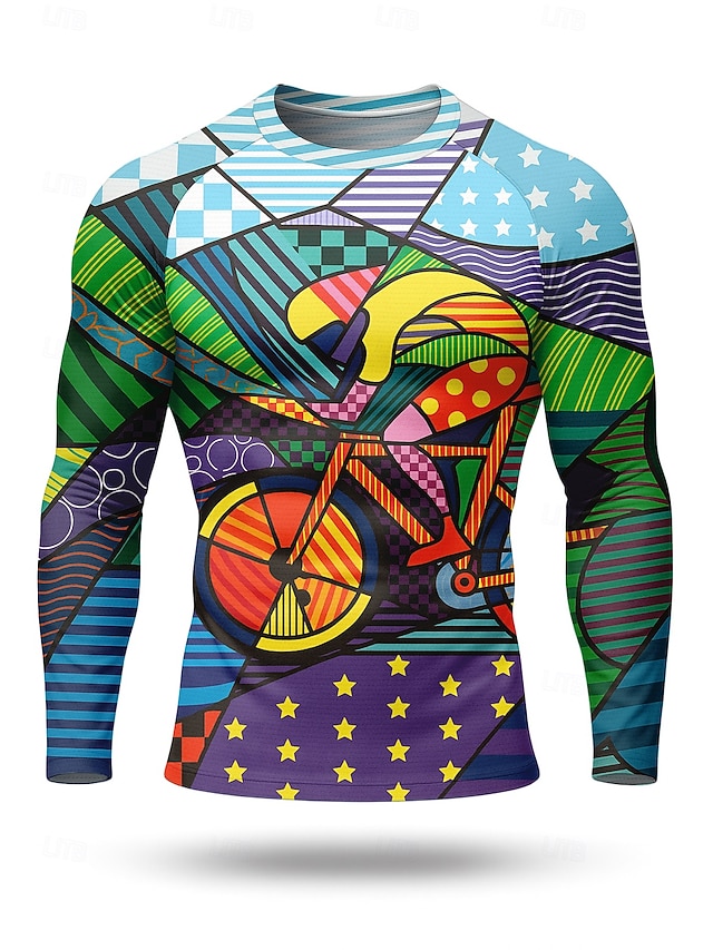  Homme Maillot de cyclisme Maillot de descente Géométrique manche longue Cyclisme Maillot Top avec 3 poches arrière Séchage Rapide Doux Confortable Évacuation de l'Humidité Des sports Violet Vêtement