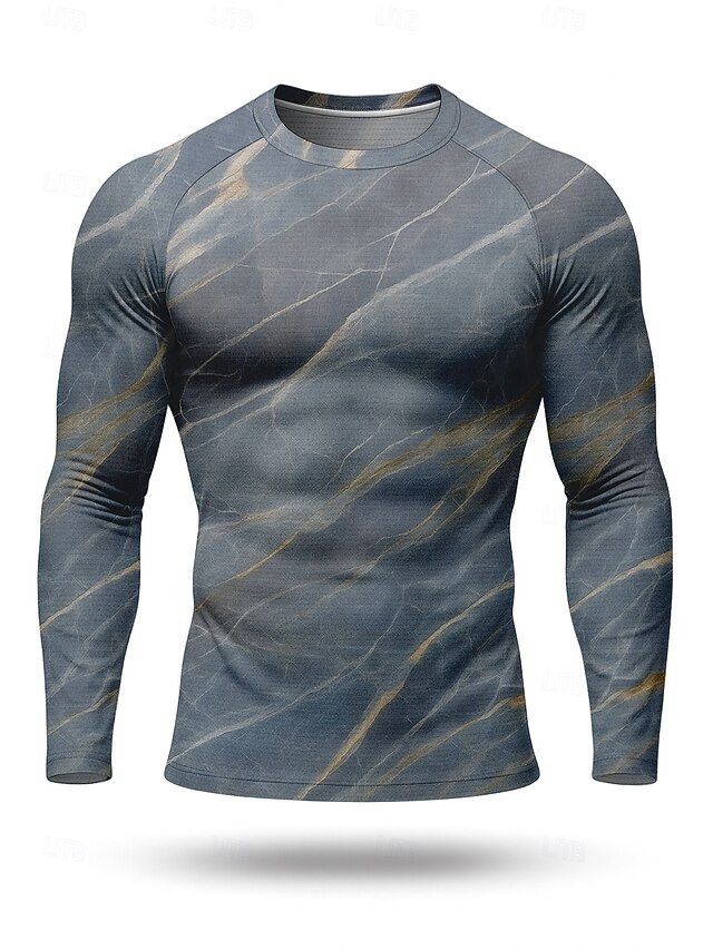 Men's Compression Shirt Running Shirt 3D Print Long Sleeve Base Layer Abstract Quick Dry Compression Power Flex Moisture Wicking Gym Workout Active Training Cycling Sportswear Activewear Gray4