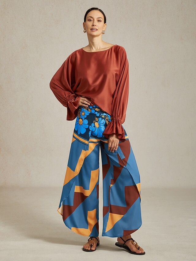  Per donna Svasato Lunghezza intera Raso Micro-elastico Pantaloni Compleanno Weekend Blu Rosso rosa Primavera & Estate S M L