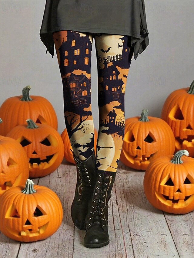 Women's Leggings Cozy Leggings Vacation Basic Casual Full Length High WaistPantsHalloween Bat Printing Thermal Warm Comfortable Stretchy Vacation Casual Daily Black Fall Winter Slim Fit4