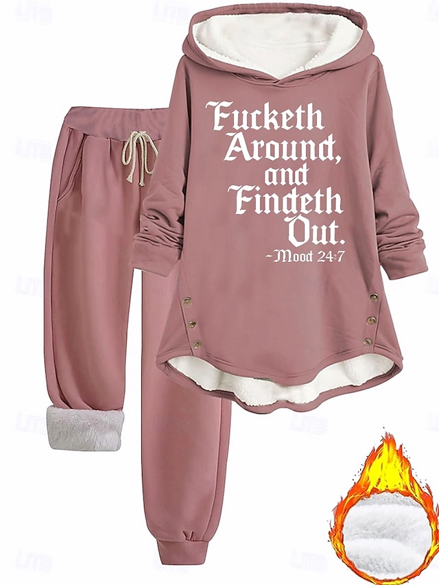 نسائي يوميا قبعة كم طويل مع قبعة الرسم أحرف رباط طباعة فضفاض مناسب للبس اليومي وردي بلاشيهغ أزرق رمادي الخريف عادي