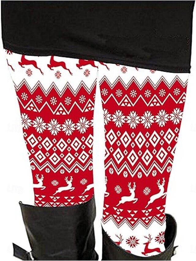 Women's Chinos Leggings Cozy Leggings Vacation Casual Full Length High WaistPantsUgly Christmas Reindeer Printing Thermal Warm Comfortable Stretchy Vacation Casual Daily Red Spring Fall Winter Slim4