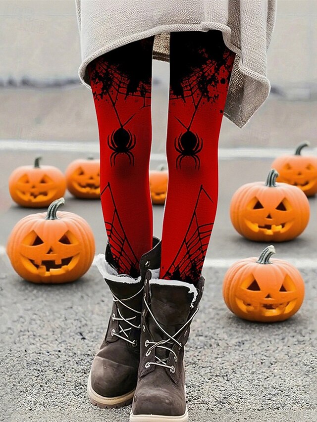 Women's Leggings Cozy Leggings Basic Casual Full Length High WaistPantsHalloween Graphic Printing Thermal Warm Comfortable Stretchy Vacation Casual Daily Red Fall Winter Slim Fit4