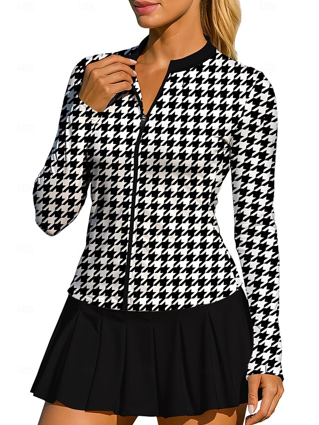 Women's Unisex Geometric Houndstooth Tops Sport Shirt Tennis Shirt Tennis Top Long Sleeve Zipper Floral UPF50+ UV Resistant High Elasticity Moisture Wicking Breathable Volleyball Tennis Golf Round4