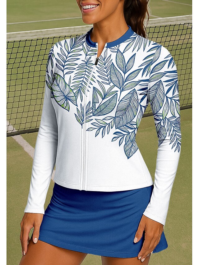 Women's Floral Sport Shirt Tennis Shirt Tennis Top Long Sleeve Zipper Floral UPF50+ UV Resistant High Elasticity Moisture Wicking Breathable Volleyball Tennis Golf Stand Collar Zip Collar Jacket Shirt4