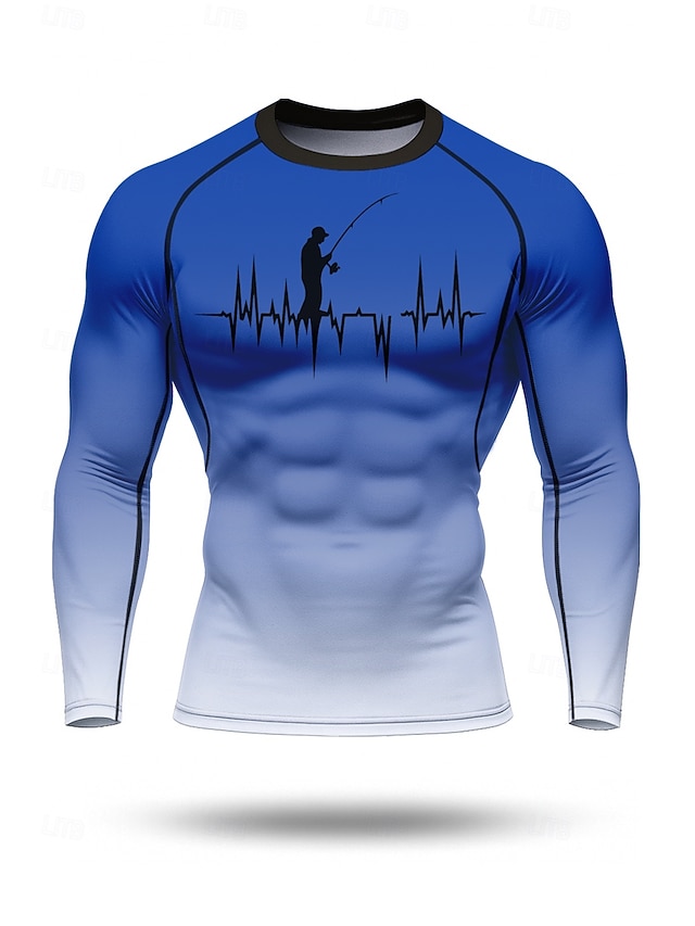  Homme T-shirt de compression T-shirt de course Impression 3D manche longue Couche de base Dégradé Séchage Rapide Compression Power Flex Évacuation de l'Humidité Entraînement en salle Entraînement