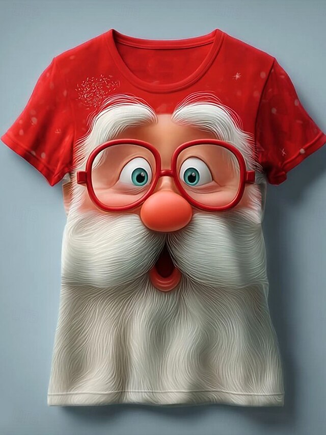 Christmas Women's T Shirt Graphic Santa Claus Vintage Stylish Classic Short Sleeve Crew Neck Round Neck Regular Tops Daily Print Red Sky Blue off-white Fall Winter4
