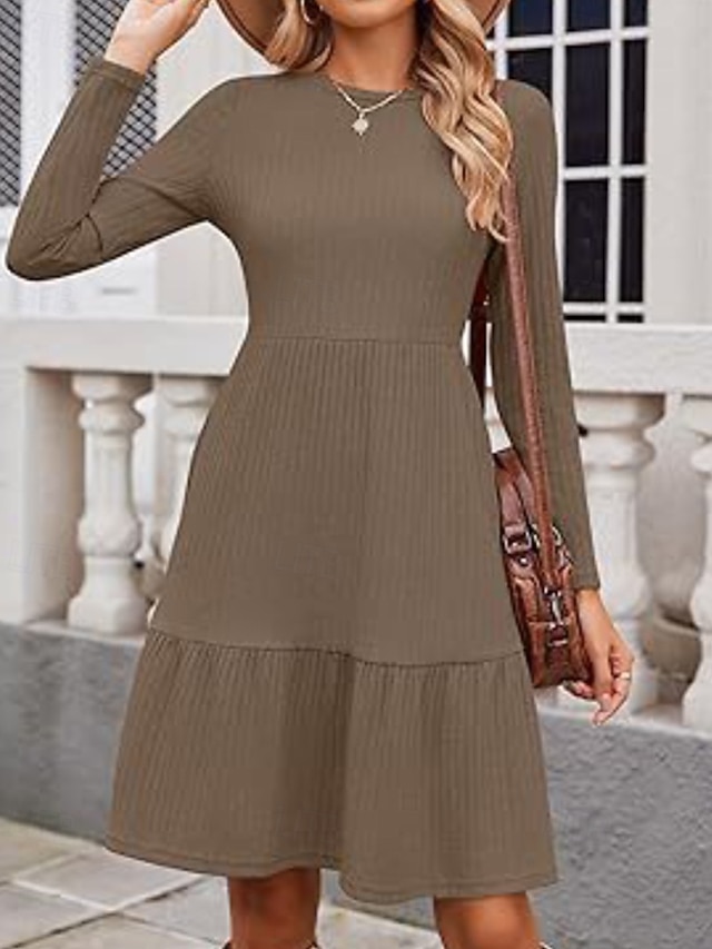  Damen Minikleid Pulloverkleid Freizeitkleid Modern Outdoor Täglich Ausgehen Normale Passform Einfach Langarm Rundhalsausschnitt Wein Braun Grün Grau Frühling Herbst
