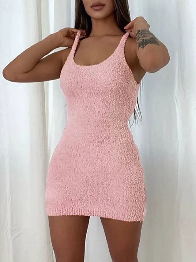 Women's Loungewear Nightgown Fashion Casual Pure Color Dress Vacation Home Bed Sleeveless Crew Neck Pink Fall Winter Slim Fit4