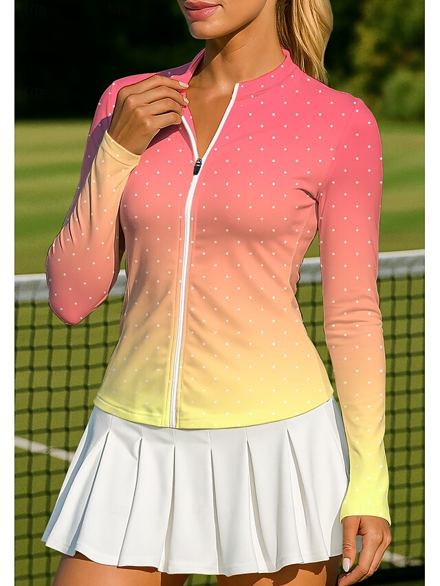 Women's Geometric Gradient Tops Sport Shirt Tennis Shirt Tennis Top Long Sleeve Zipper Floral UPF50+ UV Resistant High Elasticity Moisture Wicking Breathable Volleyball Tennis Golf Round High Neck4