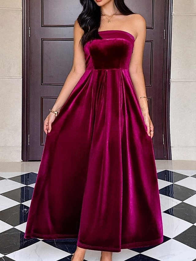  Femmes Robe Longue Maxi Robe Robe en Velours Robe de Soirée Élégant Moderne Soirée Coupe régulière Uni Sans manches Sans bretelles Noir Vin Vert foncé Bleu de minuit Printemps Automne