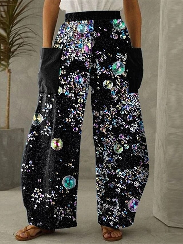 Women's Wide Leg Pants Trousers Vacation Vintage Ethnic Style Full Length High Waist Graphic Pocket Elastic Waistband Print Comfy Breathability Inelastic Vacation Casual Daily Black Spring Fall Loose4