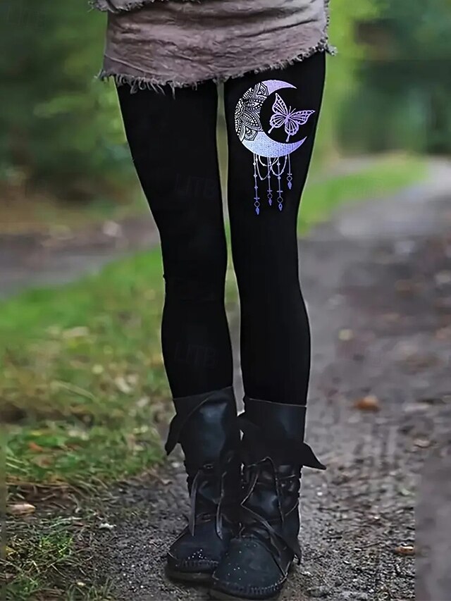 Women's Chinos Leggings Cozy Leggings Vacation Basic Casual Full Length High Waist Butterfly Moon Printing Thermal Warm Comfortable Stretchy Street Causal Casual Black Fall Winter Slim Fit4