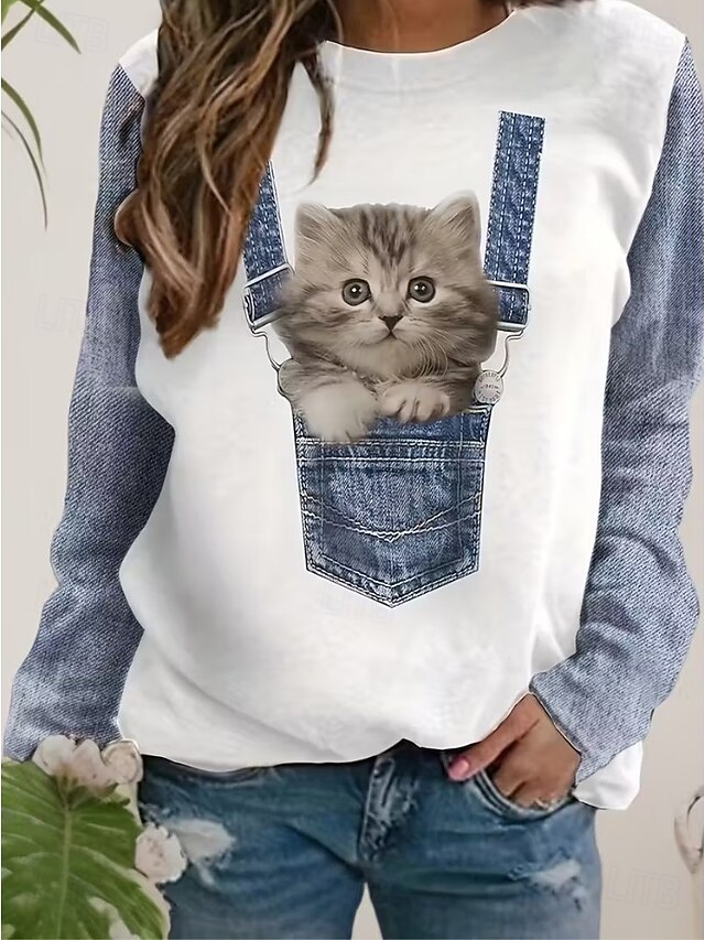 Women's Pullover Sweatshirt Graphic Animal Casual Long Sleeve Crew Neck Regular Tops Street Casual Holiday Print Black Blue Spring Fall Winter4