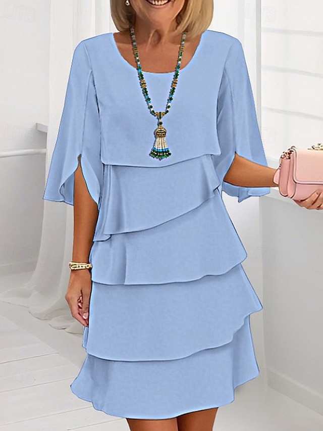  Femmes Mini Robe Robe en Chiffon Robe à Volants Mode Moderne Extérieur Fête Sortir Coupe régulière Uni Demi Manches Col ras du cou Noir Blanche Rose Claire Bleu Printemps Automne