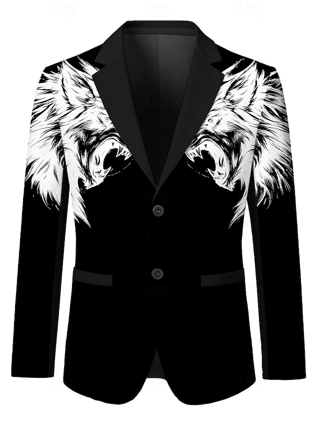  Men's Blazer Jacket Party Casual Stylish Casual Daily All Seasons 100% Polyester Weaving Animal Tiger 3D Print Buttons Comfortable Single Breasted Blazer Black A Black B WhiteA WhiteB