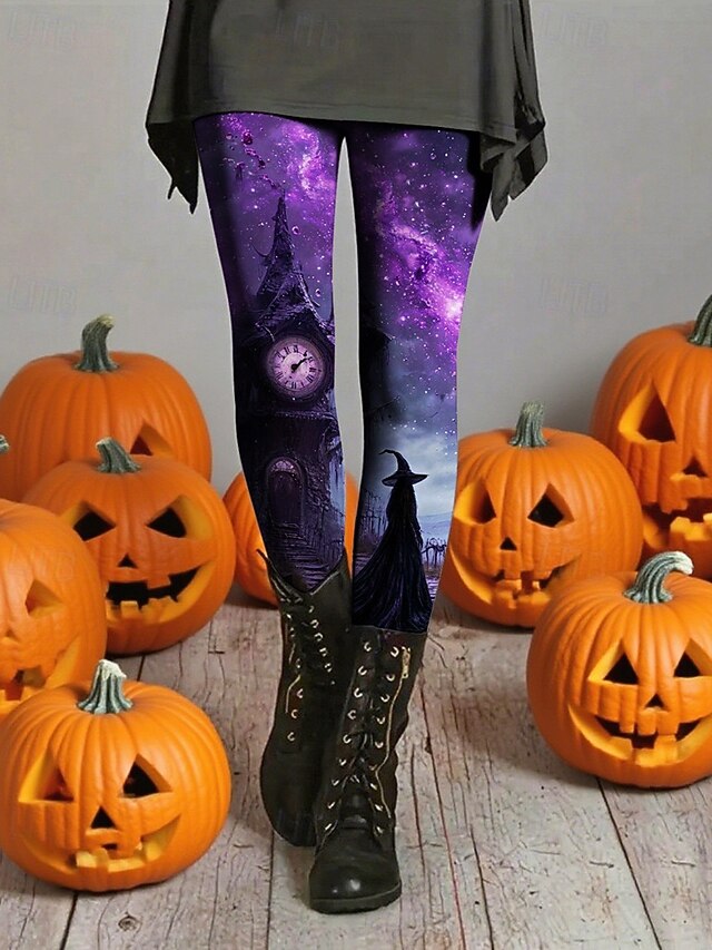 Women's Leggings Cozy Leggings Basic Casual Full Length High WaistPantsHalloween Graphic Printing Thermal Warm Comfortable High Elasticity Vacation Casual Daily Violet Fall Winter Slim Fit4