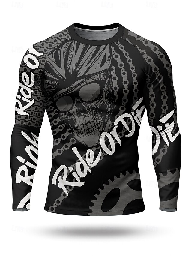 Men's Downhill Jersey Skull Halloween Letter & Number Long Sleeve Bike Jersey Top with 3 Rear Pockets Quick Dry Soft Comfortable Moisture Wicking Sports Black Clothing Apparel4