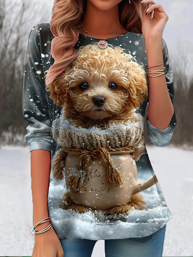 Easter Women's T Shirt Graphic Animal Cat Vintage Stylish Classic Long Sleeve Crew Neck Round Neck Regular Tops Daily Print Yellow Red Dusty Blue Summer Spring Fall Winter4