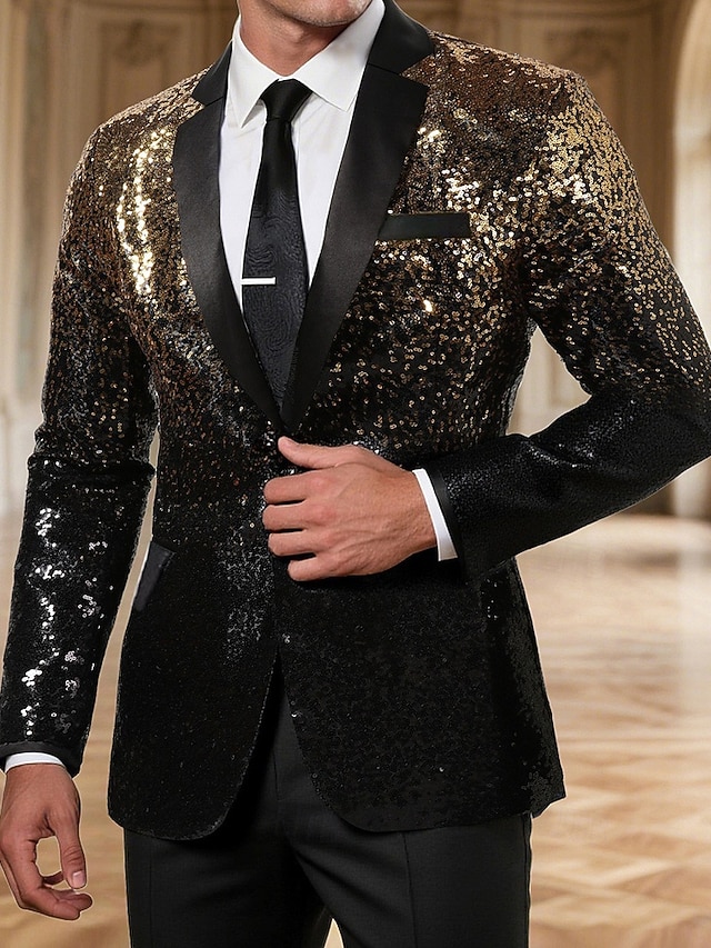 رجالي سترة عمل حفلة كوكتيل حفلة الزفاف موضة كاجوال الربيع الخريف بوليستر تدريجي ترتر جيب مريح صدر فردي سترة رياضية أزرق أرجواني ذهبي أخضر