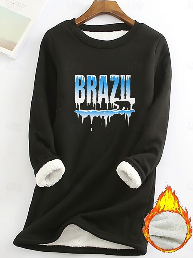 Women's Fleece Lined Pullover Sweatshirt Pajamas Pullover Sweatshirt Pullover Sweatshirts Letter Warm Streetwear Casual Long Sleeve Crew Neck Long Tops Home Dailywear Casual Print Black Blue Gray4
