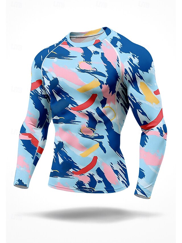 Men's Compression Shirt Running Shirt 3D Print Long Sleeve Base Layer Geometric Quick Dry Compression Power Flex Moisture Wicking Gym Workout Active Training Exercise Sportswear Activewear Blue4