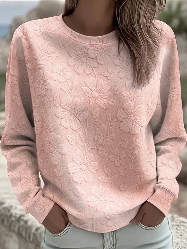  Dame Gensere Blomstret Grafisk Årgang Fritid Langermet Crew-hals Vanlige topper Gate Hverdag Avslappet Trykt mønster Lys Rosa Rosa Vår Høst Vinter