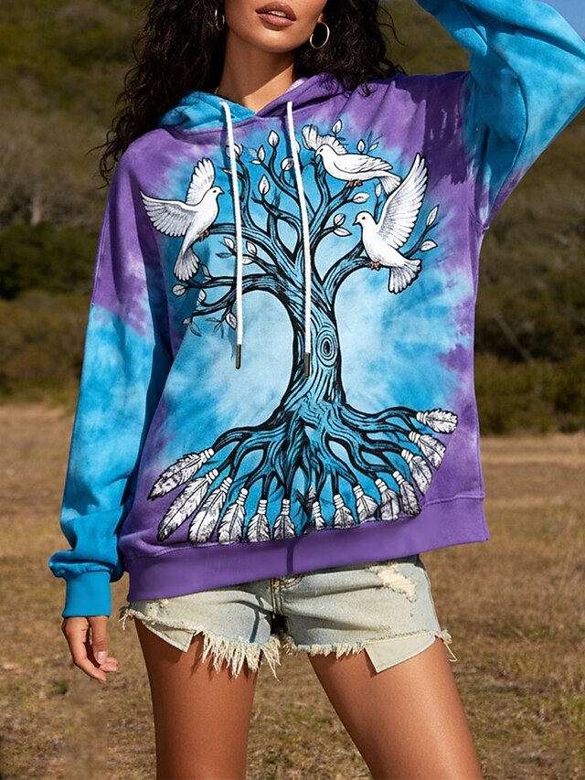 Women's Pullover Hoodies Graphic Fashion Streetwear Casual Long Sleeve Hooded Regular Tops Dailywear Casual Drawstring Print Blue Spring Fall4