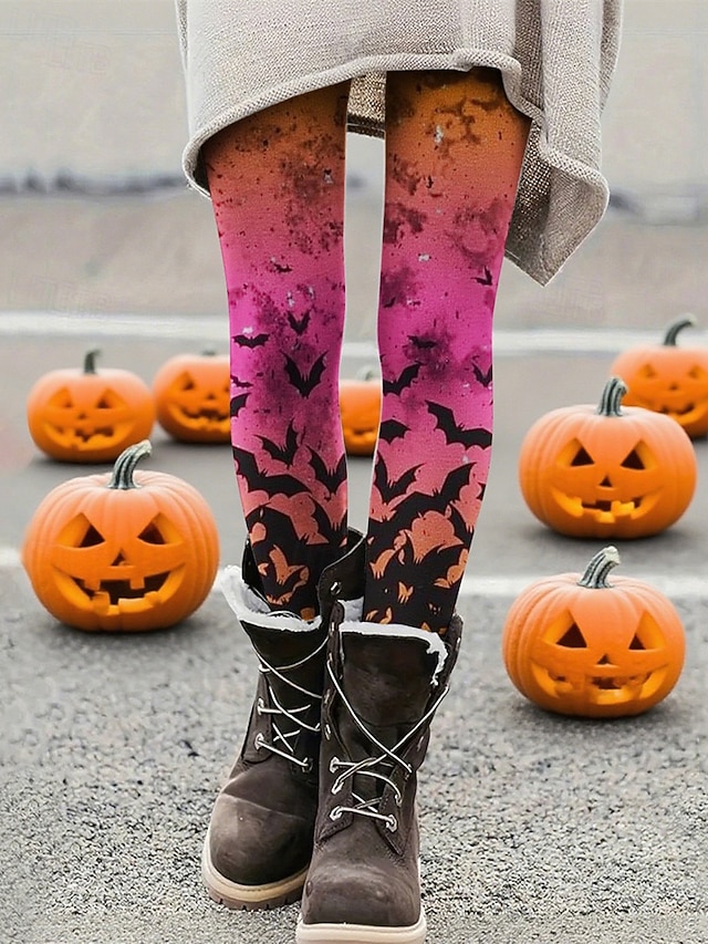  Dámské Kalhoty Legíny Pohodlné legíny Šik ven Na běžné nošení Plná délka Vysoký pasPantsHalloween Netopýr Elastický pas Tisk Prodyšnost Pohodlné Elastické Dovolená ulice Denní nošení Světlá růžová