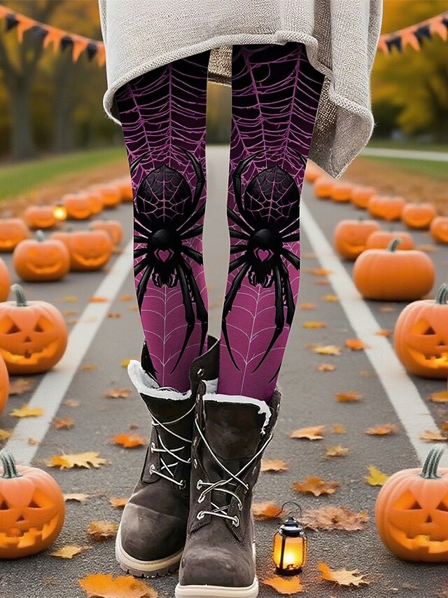 Women's Pants Trousers Leggings Cozy Leggings Streetwear Casual Full Length High WaistPantsHalloween Graphic Prints Elastic Waist Print Breathability Comfortable Stretchy Vacation Street Daily Wear4