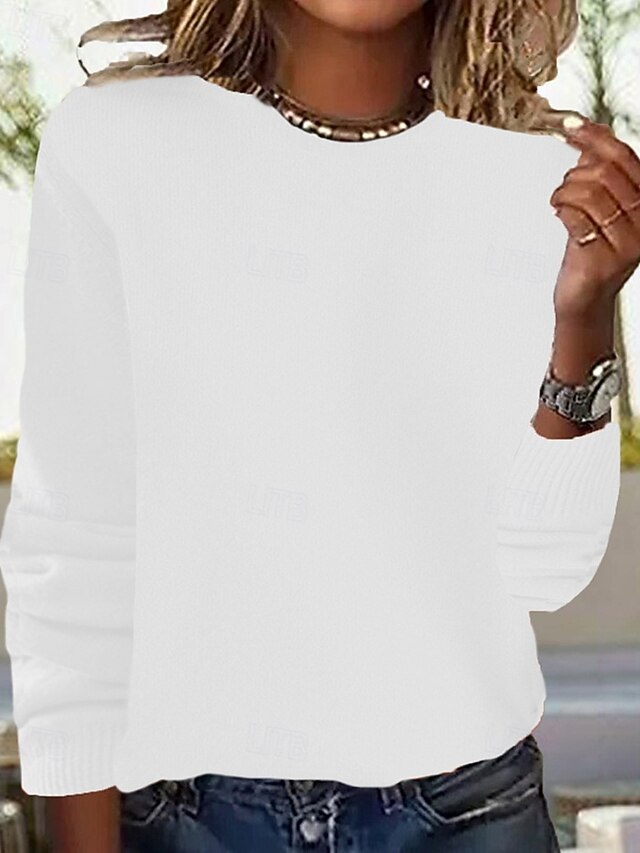 Pull Femme Col Ras Du Cou En Laine Et Cachemire - Couleur Unie, Neuf Avec étiquettes