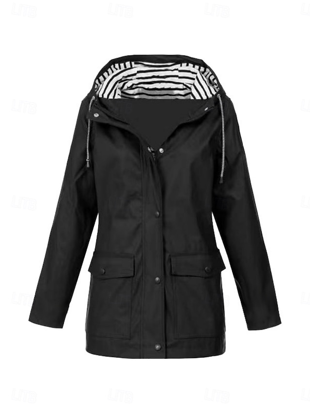 Mujer Chaqueta con capucha Cómodo Transpirable Bolsillo Botones Casual Plano Vacaciones Calle Casual Ropa Cotidiana Botonadura Simple Regular Con Capucha Ajuste regular Manga Larga Ropa de calle