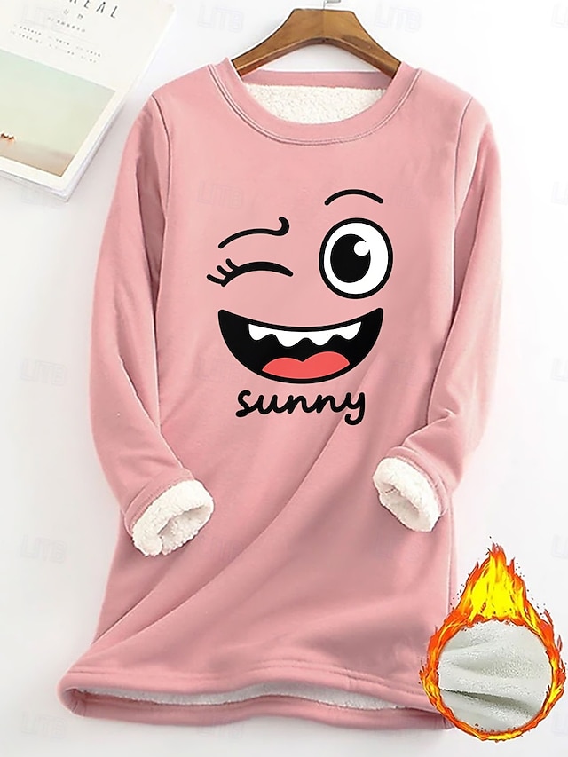  Mulheres Pijama de moletom com forro de lã Moletom Pullover camisolas Gráfico Quente Roupa de rua Casual Manga Longa Gola Redonda Tops longos Casa Dia a Dia Casual Imprimir Preto Amarelo Rosa Rosa