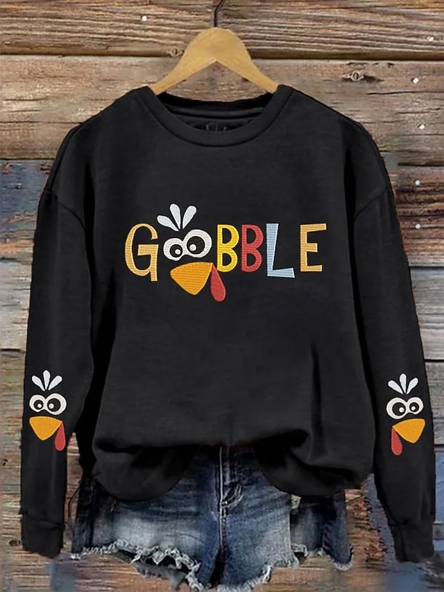  Naisten Pullover-huppari Hupparit Kuvitettu Eläin Kirjain Muoti Vapaa-aika Pitkähihainen Tiukka pyöreä kaula-aukko Pyöreä kaula-aukko Tavalliset topit Katu Arkikäyttö Kausaliteetti Painettu Musta