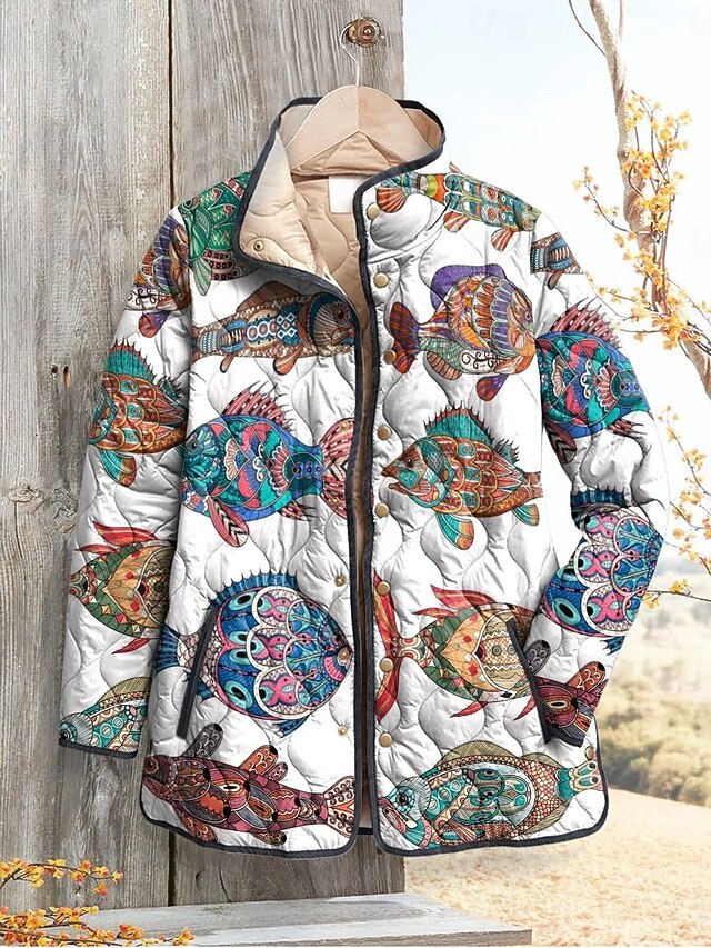 Women's Winter Jacket Puffer Jacket Warm Comfortable Pocket Buttons Print Fashion Daily Outdoor Animal Vacation Casual Daily Single Breasted Regular Stand Collar Regular Fit Long Sleeve Outerwear4