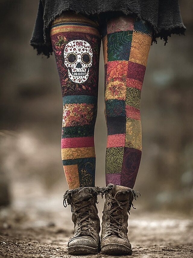 Women's Leggings Vacation Vintage Ethnic Style Ankle-Length High WaistPantsHalloween Graphic Animal Cat Drawstring Patchwork 3D Print Quick Dry Breathability Soft Stretchy Formal Outdoor Vacation4