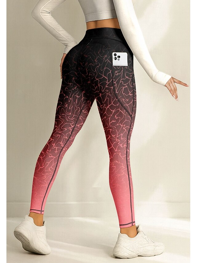 Women's pilates leggings fitness pants Gym Leggings Pockets Stamp Duty Side Pockets Pilates Gym Gym Workout Pants Tights Leggings Color Gradient Pink Sports Activewear Stretchy Slim4