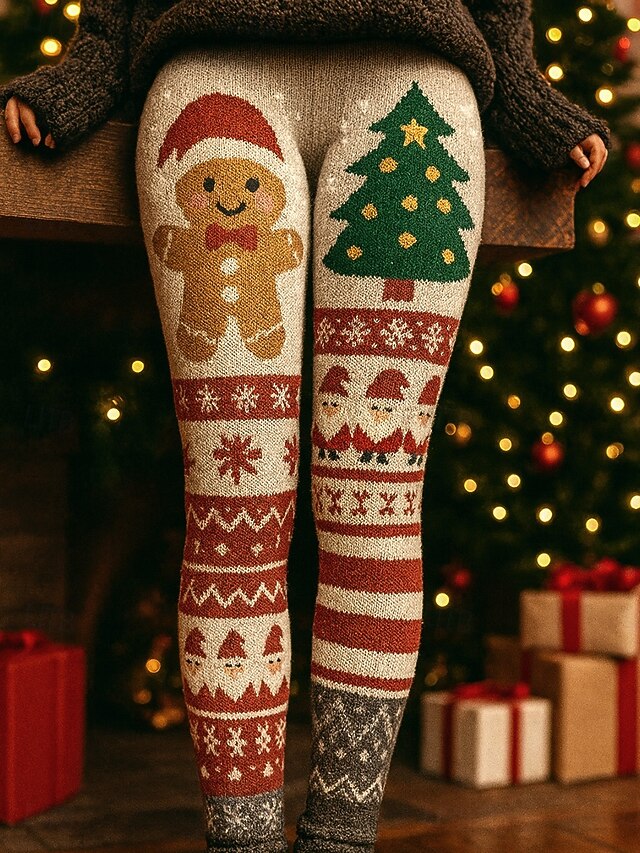 Women's Leggings Vacation Vintage Ethnic Style Full Length High WaistPantsUgly Christmas Graphic Tree Santa Claus 3D Print Novelty Quick Dry Breathability Soft Stretchy Formal Outdoor Vacation claret4