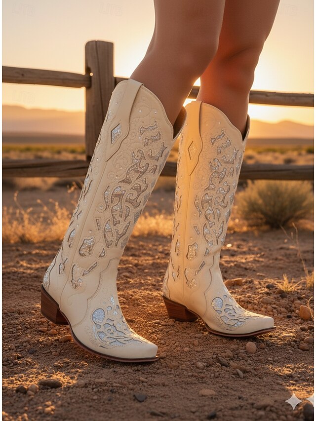 Women's Rhinestone Embellished Vintage Western Cowboy Boots, Embroidered Leather Design for Weddings and Special Occasions 14