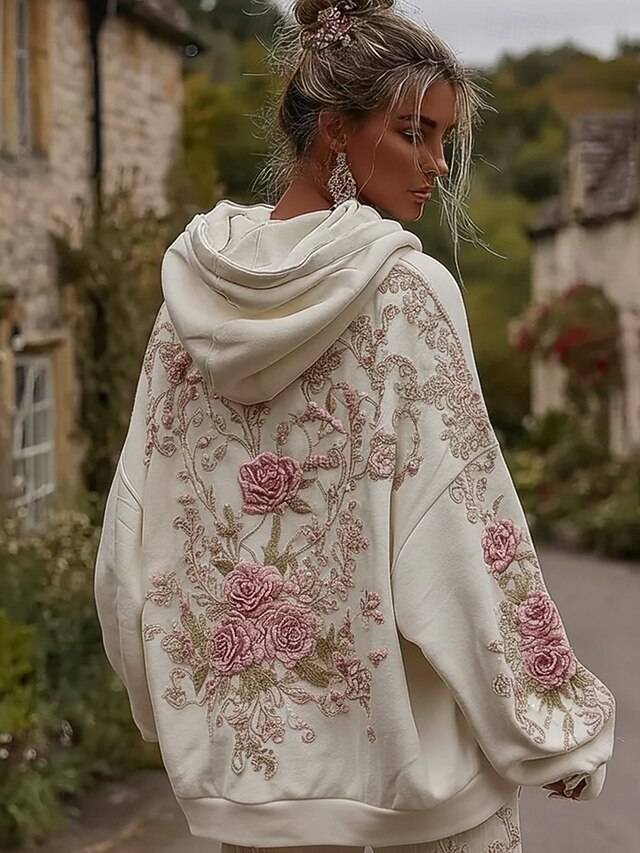 Women's Pullover Hoodies Graphic Fashion Streetwear Casual Long Sleeve Hooded Regular Tops Dailywear Casual Sports Drawstring Pocket Print White Spring Fall4