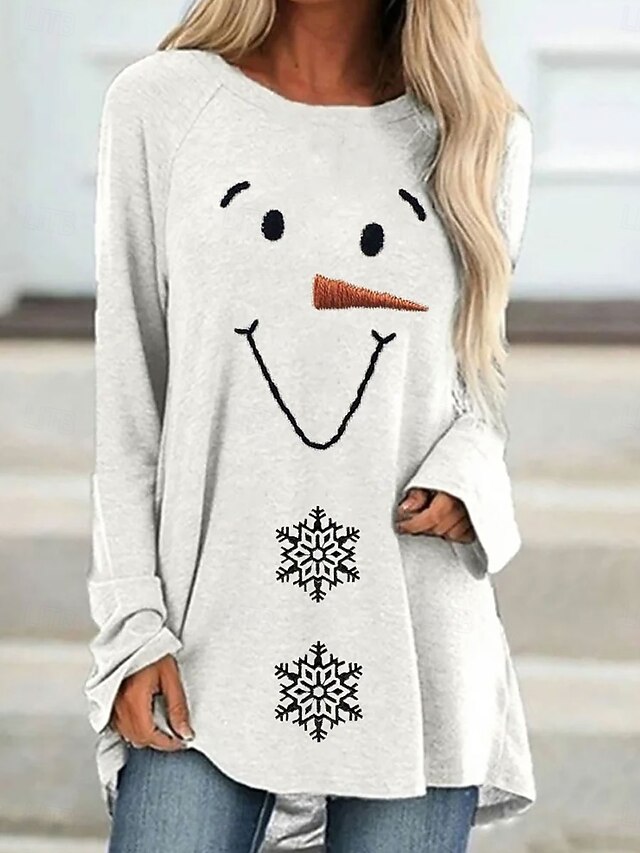 Christmas Women's T Shirt Graphic Snowman Vintage Stylish Classic Long Sleeve Crew Neck Long Tops Daily Going out Weekend Print White Spring Fall Winter4