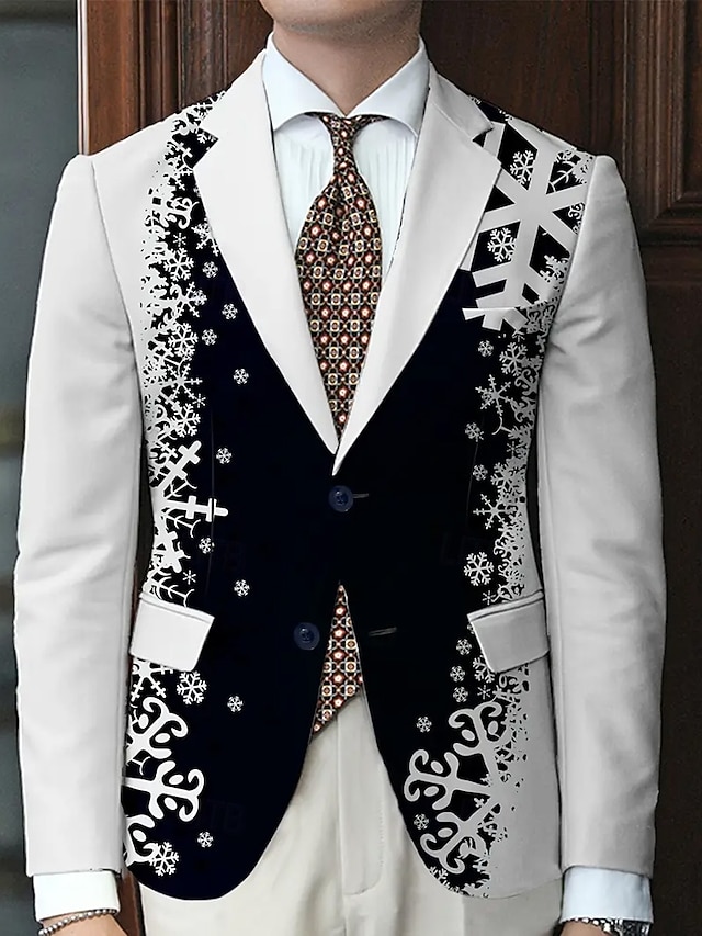  Pánské Blejzr Kabát Vánoce Venkovní Ležérní Běžné Denní Bristké Podzim zima 100% polyester Sněhová vločka 3D tisk Knoflíky Zahřívací Pohodlné Jednořadé Blejzr Černá Světle zelená Rubínově červen