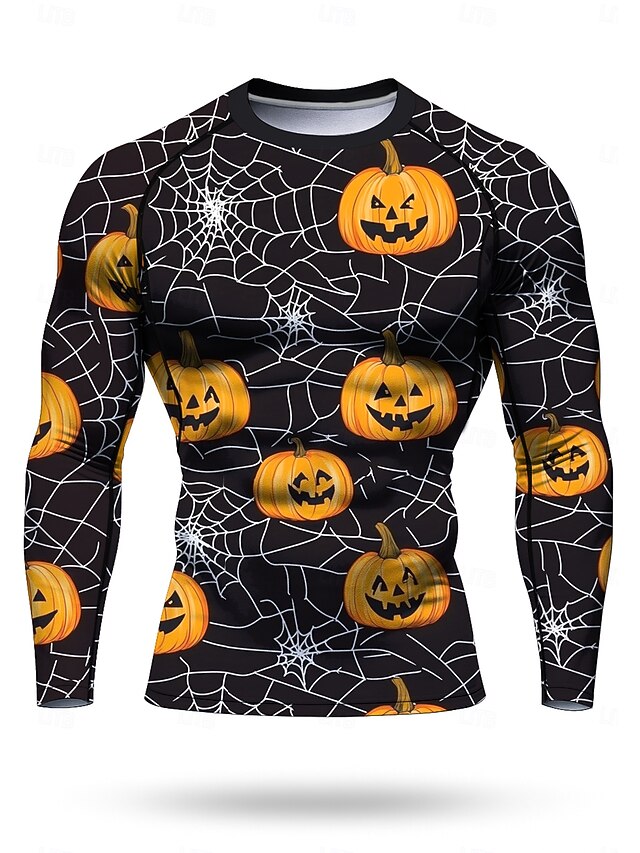 Halloween Men's Running T-Shirt Athletic Shirt Gym Shirt Fitness Shirt Workout Shirt Long Sleeve Tee Tshirt Halloween UPF 50 UV Resistant Soft Sweat wicking Mountain Bike / MTB Gym Workout Mountain4