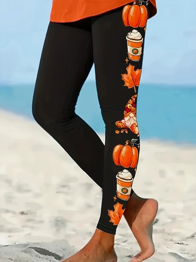  Pentru femei Jambiere Vacanță Epocă Modă Lungime totală Talie ÎnaltăPantsHalloween Grafic Dovleac Halloween Imprimare Απαλό Respirabil Înaltă Elasticitate Vacanță Stradă Casual Portocaliu Primăvar