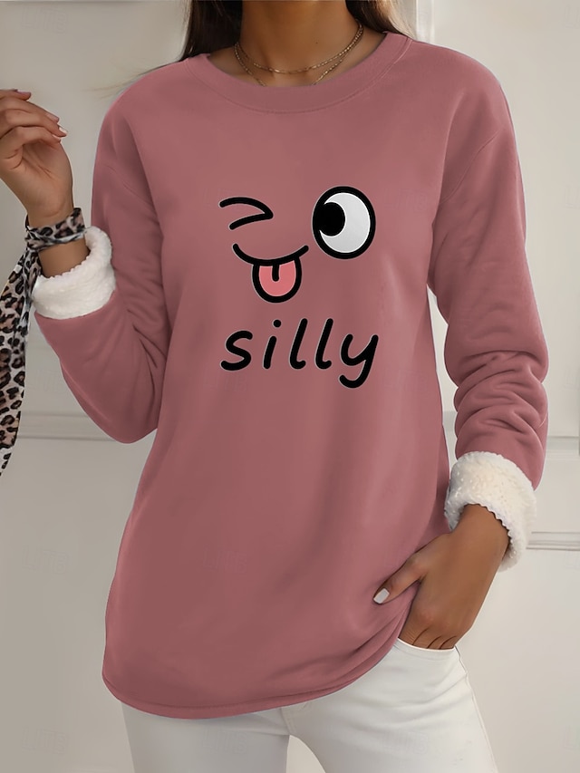  Pull-over pour femme, sweat-shirt graphique, chaud, décontracté, duveteux, manches longues, col rond, régulier, streetwear, décontracté, jaune, rose, rose foncé, bleu, gris, printemps, automne, hiver